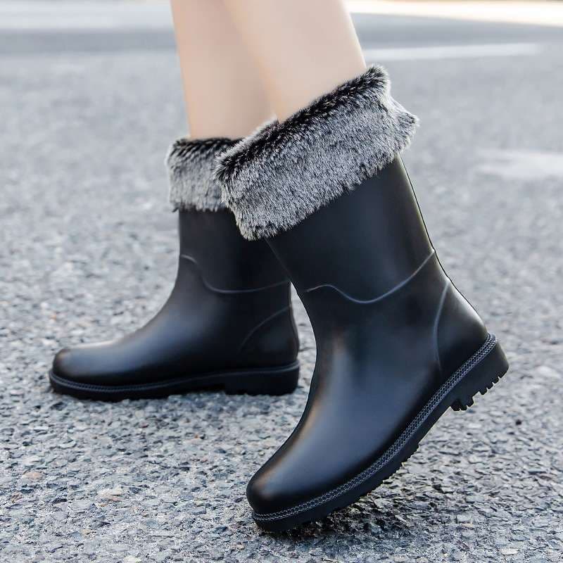 長靴レディース シンプル都会派 防水ミドルブーツ