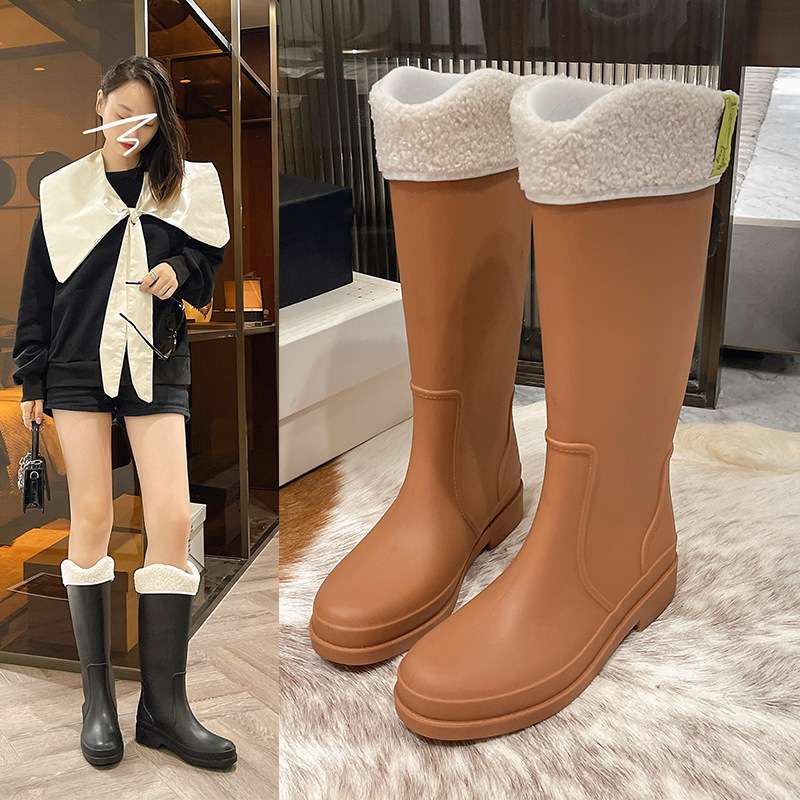 長靴レディース もこもこボアトップ防水ブーツ