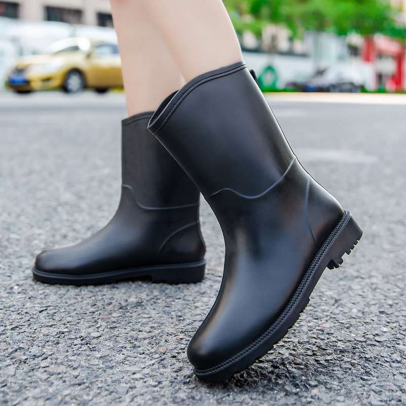 長靴レディース シンプル都会派 防水ミドルブーツ