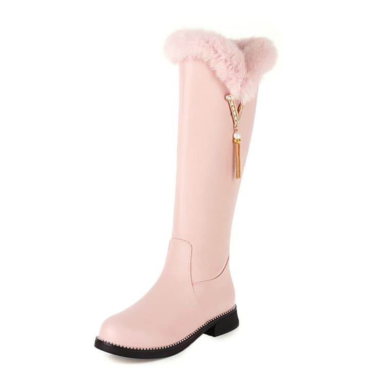 長靴レディース ファー付きぽかぽか防寒長靴