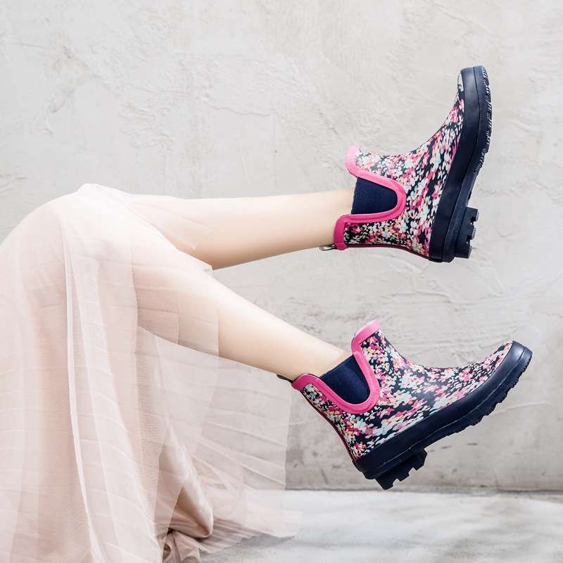 長靴レディース 花柄アンクル丈レインブーツ