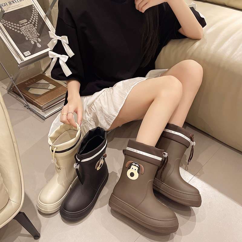 長靴レディース 長靴 犬顔モチーフのかわいいレインブーツ