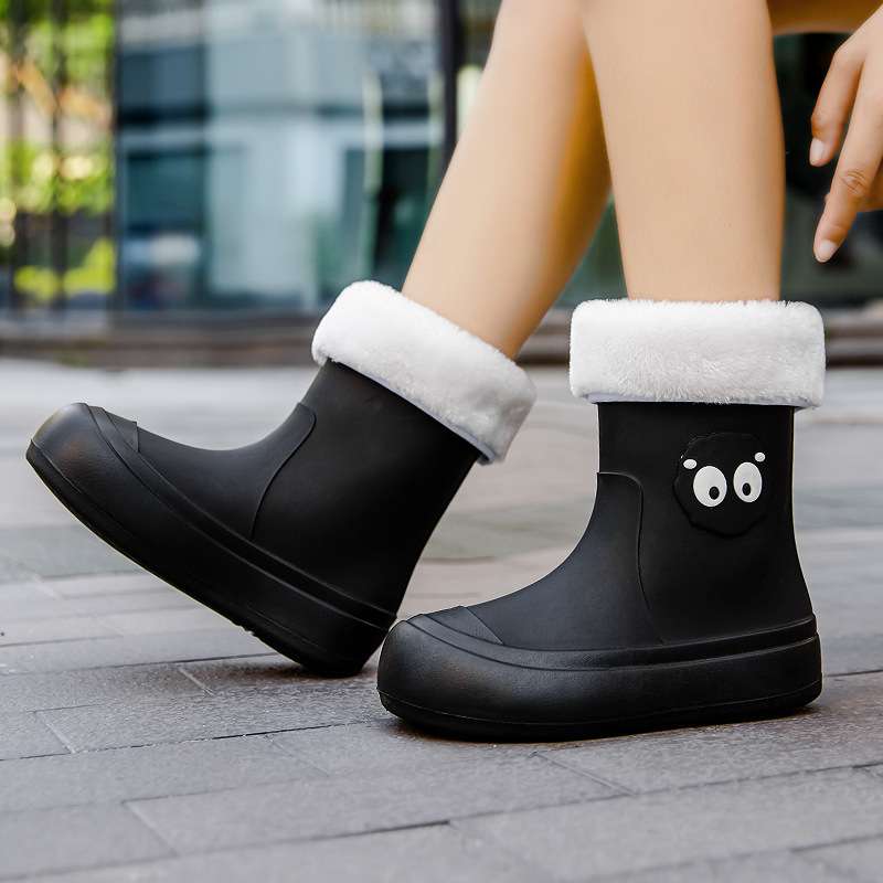 長靴レディース キュートな目玉柄付き防寒長靴