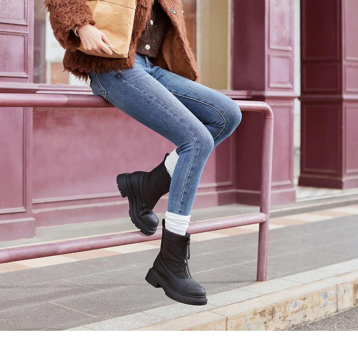 長靴レディース 秋冬の定番 快適防寒ジッパーブーツ