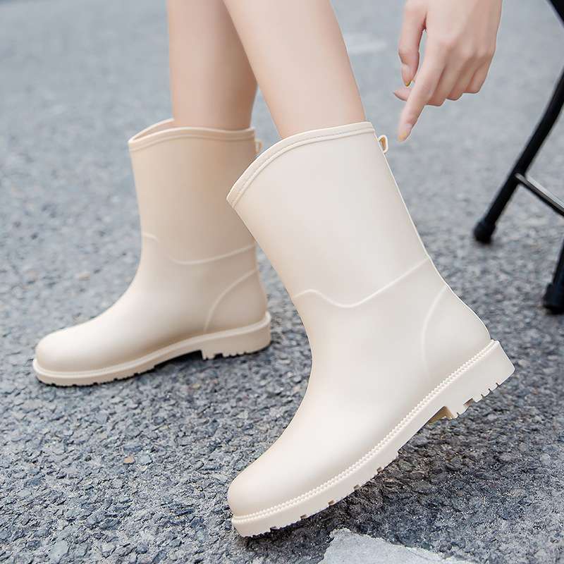 長靴レディース シンプル都会派 防水ミドルブーツ