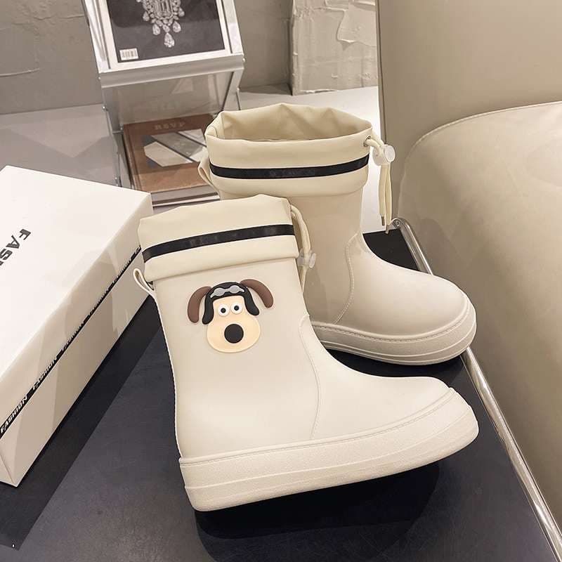 長靴レディース 長靴 犬顔モチーフのかわいいレインブーツ