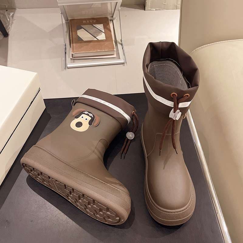 長靴レディース 長靴 犬顔モチーフのかわいいレインブーツ