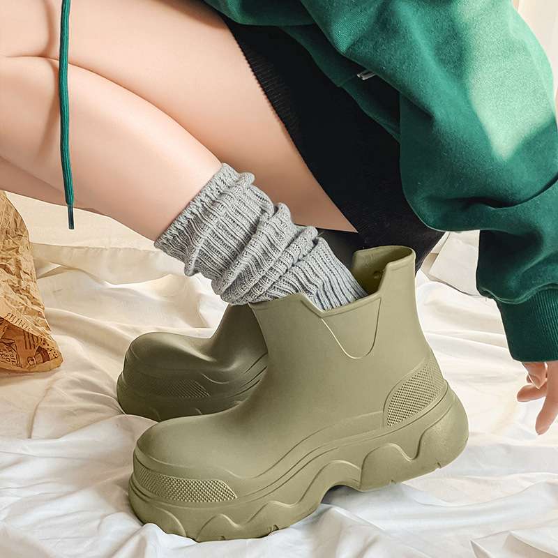 長靴レディース チャンキーソールスリップオン長靴