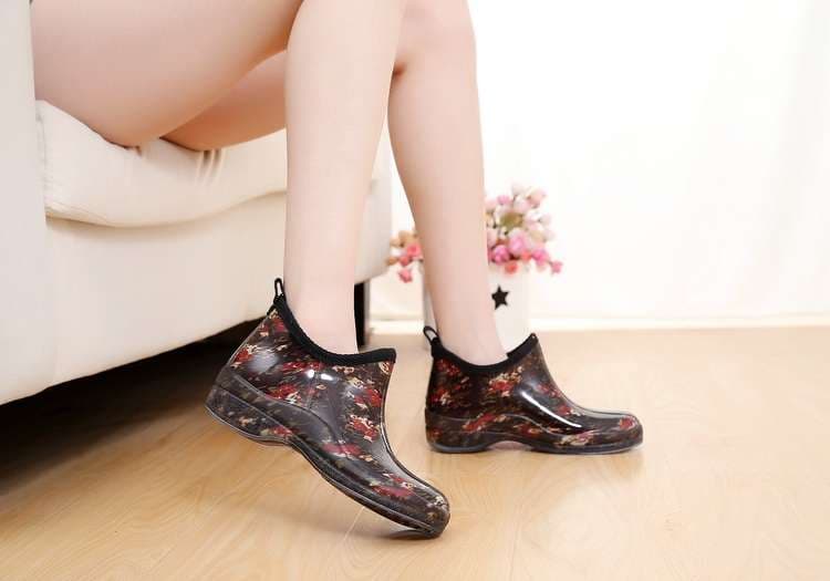 長靴レディース 長靴 花柄アンクルレインブーツ