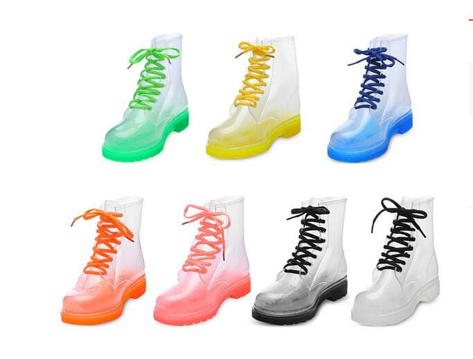 長靴レディース透明韓国風歩きやすいレースアップブーツ