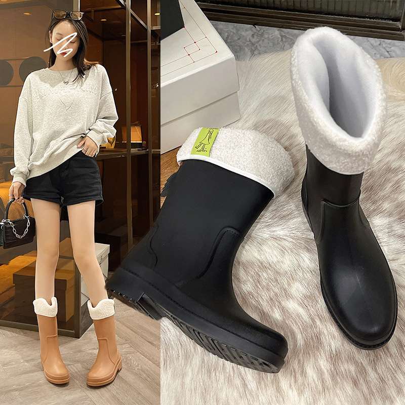 長靴レディース もこもこボアトップ防水ブーツ