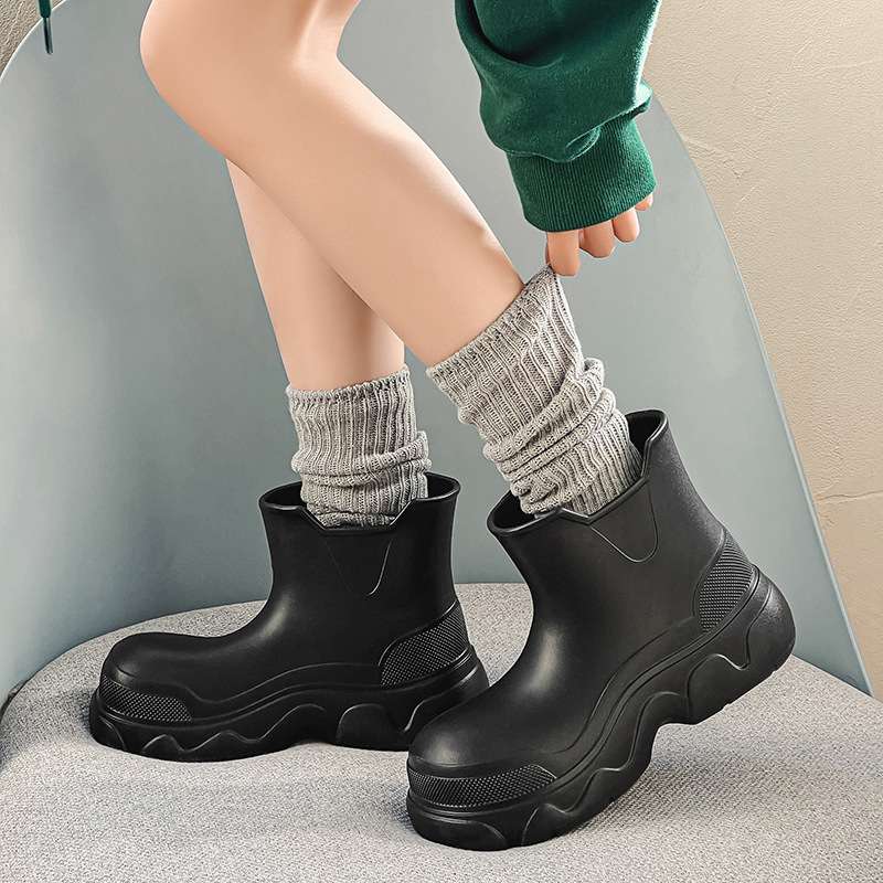 長靴レディース チャンキーソールスリップオン長靴