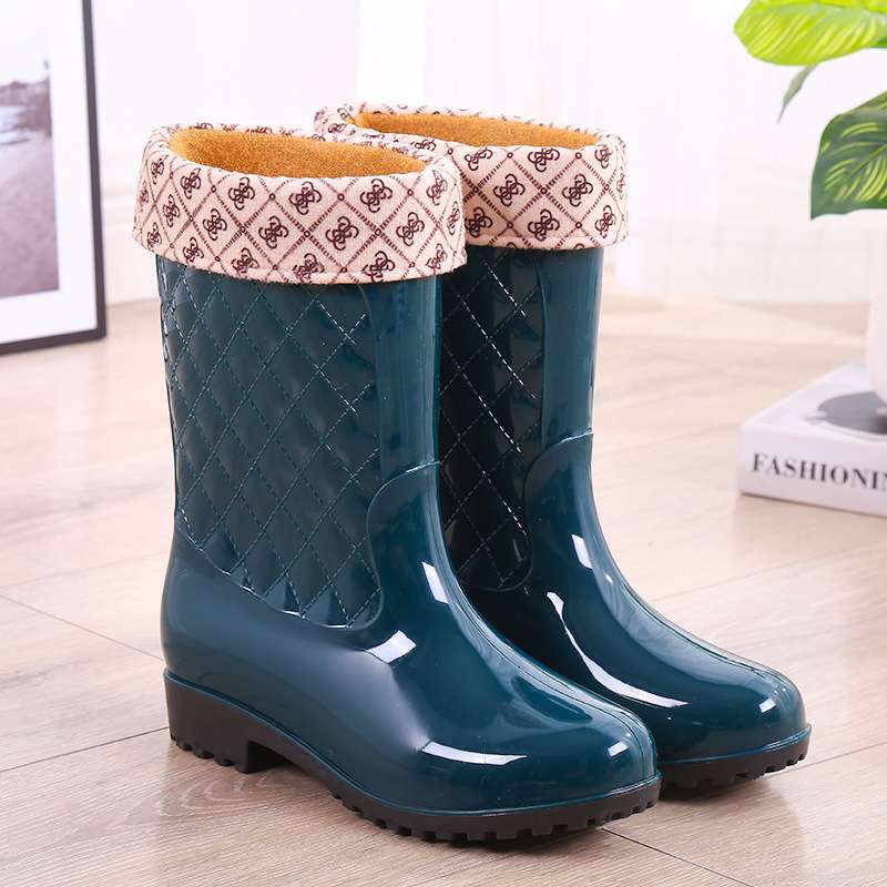 長靴レディース 長靴 キルティング模様の雨の日ブーツ