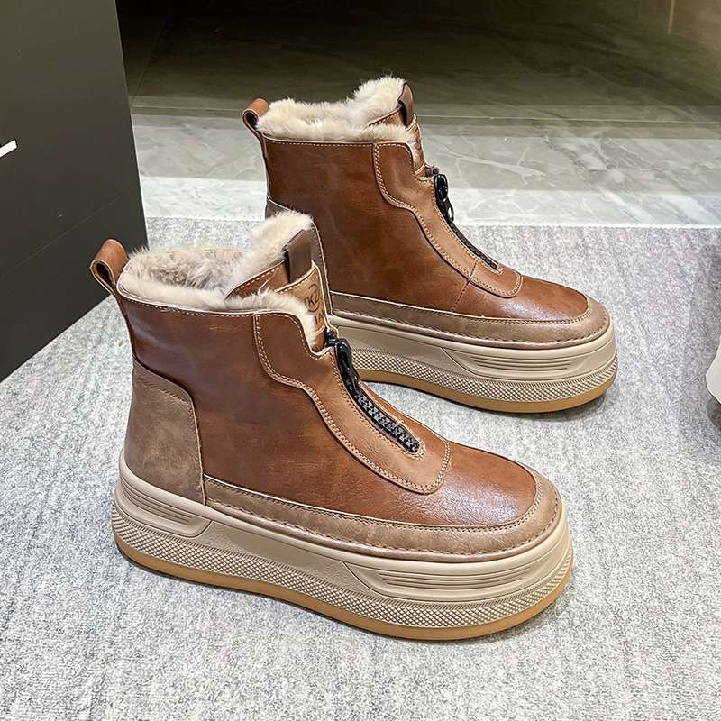 長靴レディース ファー付きジッパーアンクルブーツ