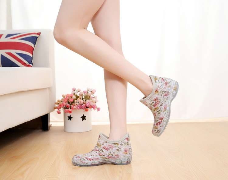 長靴レディース 長靴 花柄アンクルレインブーツ