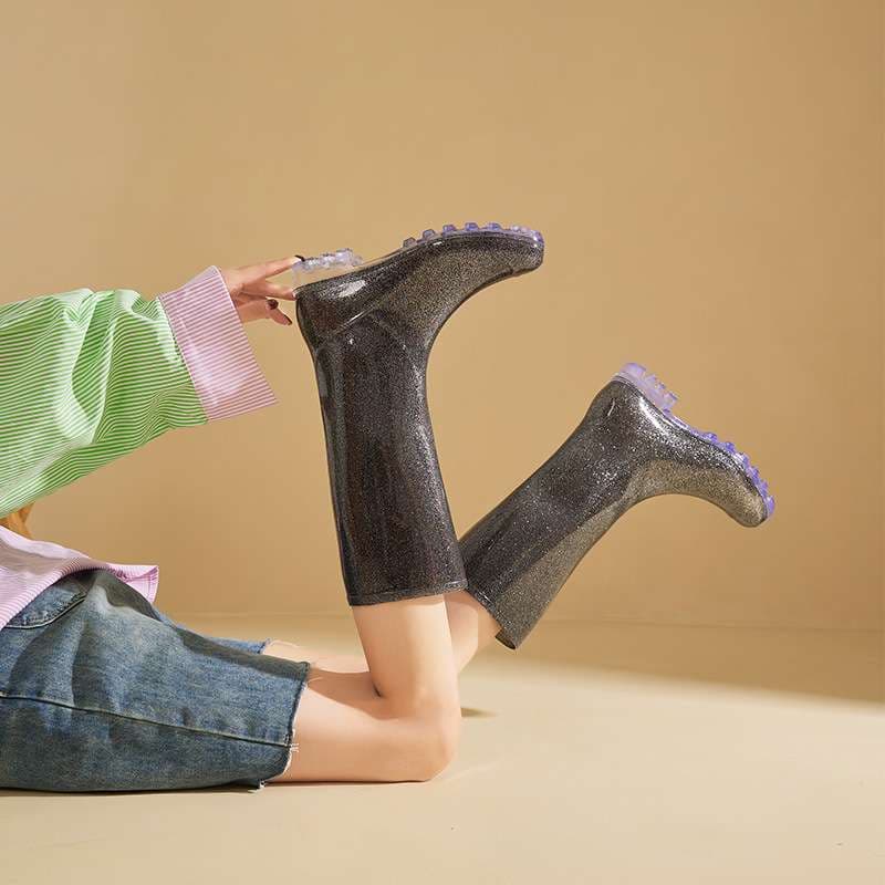 長靴レディース 長靴 キラキラ輝くグラデーションレインブーツ