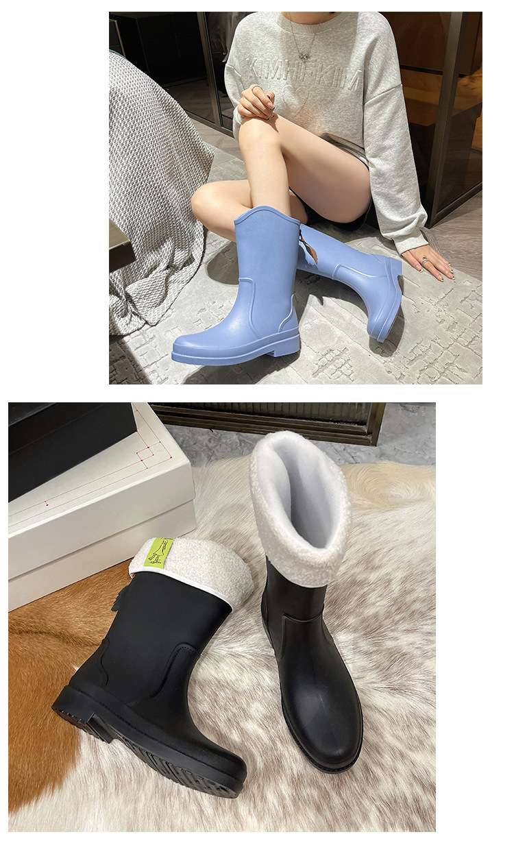 長靴レディース もこもこボアトップ防水ブーツ