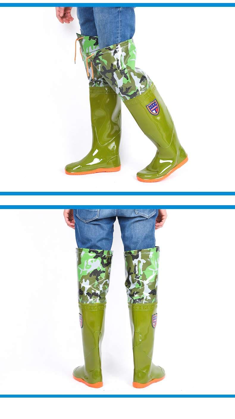 長靴レディース 迷彩柄付き防水ハイブーツ