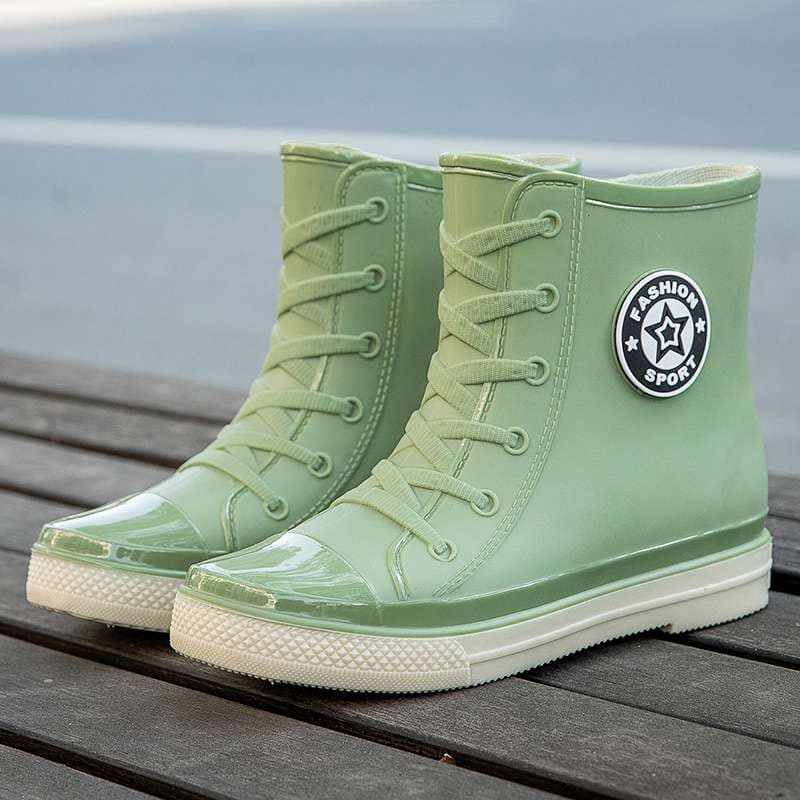 長靴レディース オシャレ防水レースアップブーツ