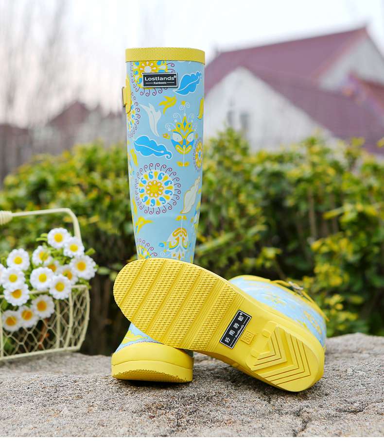 長靴レディース 長靴 花柄アートが魅力的な雨の日の相棒