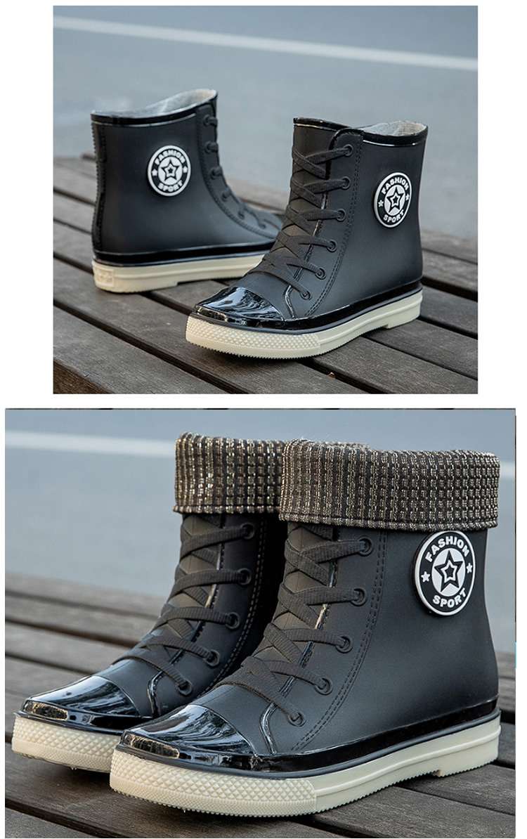 長靴レディース オシャレ防水レースアップブーツ