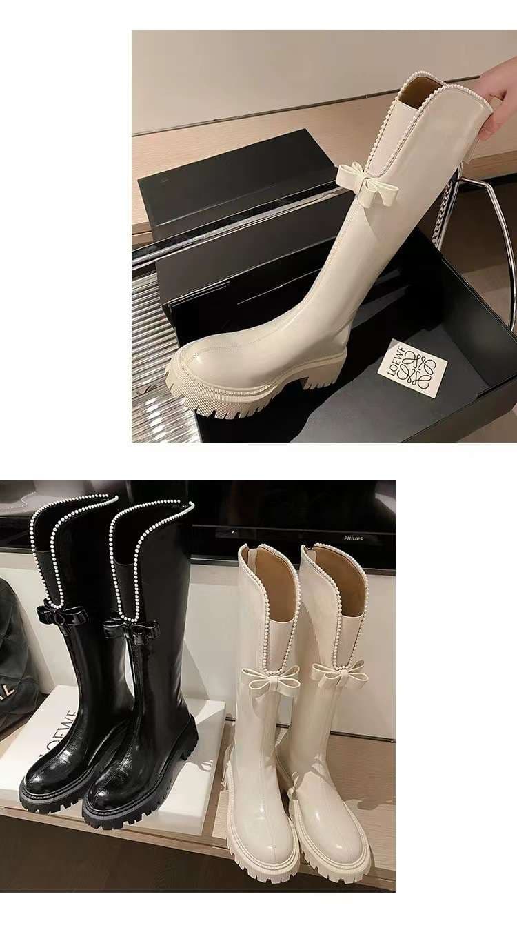 長靴レディース リボン付きエレガント長靴