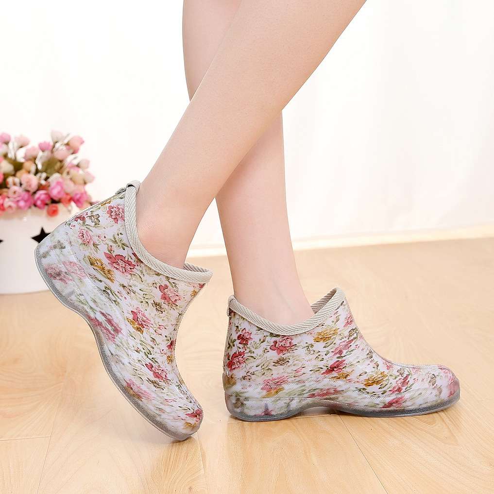 長靴レディース 長靴 花柄アンクルレインブーツ