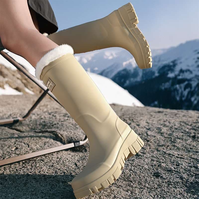 長靴レディース 長靴 高級ファー付き防寒ラバーブーツ