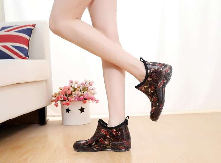 長靴レディース 長靴 花柄アンクルレインブーツ