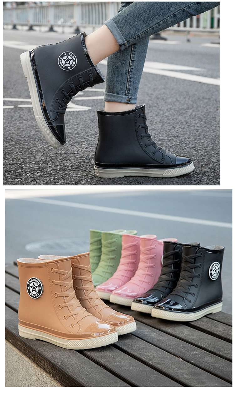 長靴レディース オシャレ防水レースアップブーツ