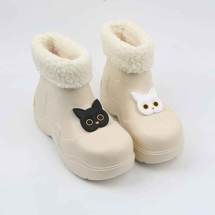 長靴レディース もふもふ猫ちゃんブーツ